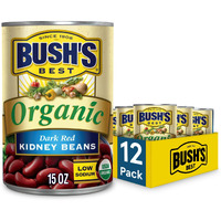 Bush's Best 15 Oz Canned Organic Dark Red Kidney Beans, Source Of Plant Based Protein And Fiber, Low Fat, Gluten Free, (Pack Of 12)