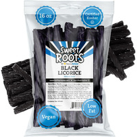 Sweet Roots By Happy Bites Black Licorice Twists (16 Oz) - Jumbo Size - Certified Kosher - Vegan - Gourmet - Low Fat