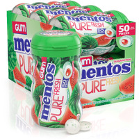 Mentos Pure Fresh Sugar-Free Chewing Gum With Xylitol, Watermelon, Holiday Candy, Bulk, 50 Piece Bottle (Pack Of 6)