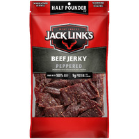 Jack Link's Beef Jerky, Peppered, 1/2 Pounder Bag - Flavorful Meat Snack, 9G Of Protein And 80 Calories, Made With Premium Beef - 96% Fat Free, No Added Msg** Or Nitrates/Nitrites