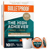 Bulletproof The High Achiever Single-Serve Pods, 10 Count, Medium-Dark Roast Enhanced Coffee With Lion's Mane Mushroom, B Vitamins, And Adaptogens For Energy And Focus