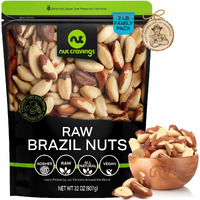 Nut Cravings - Raw Brazil Nuts, Unsalted, No Shell, Whole, (32Oz - 2 Lb) Bulk Nuts Packed Fresh In Resealable Bag - Healthy Protein Food Snack, Natural Keto Vegan Kosher Ideal For Trail Mixed Nuts