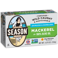 Season Mackerel In Olive Oil - Skinless & Boneless, Wild Caught, Keto Snacks, Canned Mackerel Fillets, Full Of Vitamins, Low In Mercury, Kosher, Non-Gmo, 20G Of Protein - 4.37 Oz, 12-Pack
