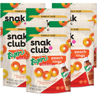 Snak Club Tajin Peach Rings, Sweet And Spicy Gummy Snacks, 11 Ounce (Pack Of 6)