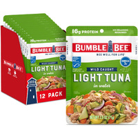 Bumble Bee Light Tuna Pouch In Water, 2.5 Oz Pouch (Pack Of 12) - Ready To Eat Tuna Fish, High Protein, Keto Food And Snacks, Gluten Free