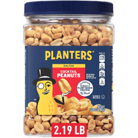 Planters Salted Cocktail Peanuts, Party Snack, Plant-Based Protein, After School Snack, Roasted In Peanut Oil, Salted Nuts, Snack For Adults, Flavored With Sea Salt, Bulk Nuts, Kosher, 2.19Lb Jar