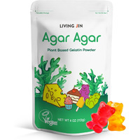 Living Jin Agar Agar Powder (4Oz) Vegan Gelatin Substitute, Certified Gluten-Free, Non-Gmo, 100%, Sugar-Free, Halal, Desserts, 100% Natural Red Algae