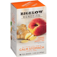 Bigelow Tea Benefits Calm Stomach Ginger Peach Herbal Tea, Caffeine Free, 18 Count (Pack Of 6), 108 Total Tea Bags