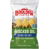 Boulder Canyon Avocado Oil Kettle Cooked Potato Chips, Sea Salt, Wavy Cut, 5.25 Oz. Bag, 12 Count - Crunchy Chips Cooked In 100% Avocado Oil, Perfect For Dipping, Great For Lunches Or Snacks