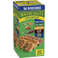 Nature Valley Crunchy Granola Bars, Value Pack, 60 Bars, 44.7 Oz Count (30 Pouches)