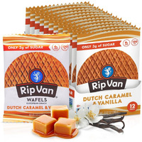 Rip Van Wafels Dutch Caramel & Vanilla Stroopwafels, Healthy Non Gmo, Low Calorie / Sugar Office Snacks, Keto Friendly, (3G), 12 Count (Packaging May Vary)