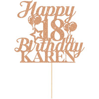Happy Birthday Cake Topper Personalized Cake Decorations Double-Sided Glitter Cake Topper Custom Gifts With Any Age & Name For Her Him Women Men On 18Th 21St 30Th 40Th 50Th 60Th (Rose Gold)