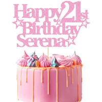 Personalized Happy Birthday Cake Topper | Custom Party Decoration With Any Name Any Age | Multicolor Glitter Cake Topper 13Th 16Th 18Th 21St 30Th 50Th 60Th 80Th (Baby Pink)