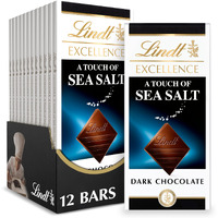 Lindt Excellence Sea Salt Dark Chocolate Bar, Dark Chocolate Candy With A Touch Of Sea Salt, 3.5 Oz. Bar (12 Pack)
