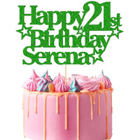 Personalized Happy Birthday Cake Topper | Custom Party Decoration With Any Name Any Age | Multicolor Glitter Cake Topper 13Th 16Th 18Th 21St 30Th 50Th 60Th 80Th (Green)