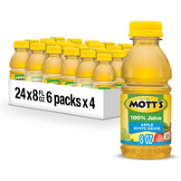 Mott's 100% Apple White Grape Juice, 8 Fl Oz Bottles, 24 Count (4 Packs Of 6), No Added Sugar, Excellent Source Of Vitamin C, 2 Servings Of Fruit Per Bottle, Gluten & Caffeine Free, On-The-Go