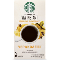 Starbucks Via Instant Coffee Blonde Roast Packets - Veranda Blend - 1 Box (8 Packets)
