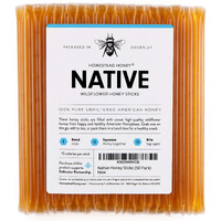 Fluid Movement Native Honey Sticks For Tea, Honey Packets Single Serve Stir Sticks, Natural Flavor, Honey Straws (Honey Sticks Bulk, 50 Count)