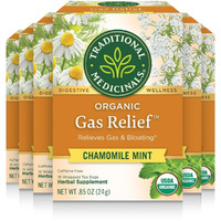 Traditional Medicinals Tea, Organic Gas Relief, Relieves Gas & Bloating, Chamomile Mint, 16 Count (Pack Of 6)