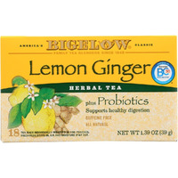 Bigelow Classic Lemon Ginger Herbal Tea Plus Probiotics 18 Bags (3 Pack)