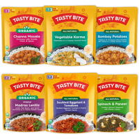 Tasty Bite Variety, Pack Of 6, Bombay Potatoes, Kashmir Spinach, Punjab Eggplant, Channa Masala, Madras Lentils, Vegetable Korma