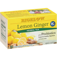 Bigelow Tea Lemon Ginger Plus Probiotics Herbal Tea, Caffeine Free Tea With Lemon And Ginger, 18 Count Box (Pack Of 6), 108 Total Tea Bags
