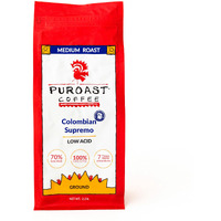 Puroast Low Acid Coffee Ground, Bold Colombian Supremo, Medium Roast, Certified Low Acid Coffee, Ph 5.5+, Gut Health, 2.2 Lb, Higher Antioxidant, Smooth For Espresso, Iced Coffee