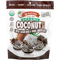 Jennies Organic Coconut Bites With Cacao Nibs And Dark Chocolate, 5.25Oz (6 Pack) | Gluten Free | Peanut Free | Dairy Free | Non Gmo