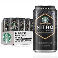 Starbucks Nitro Cold Brew Coffee, Black Unsweetened, 9.6 Fl Oz Cans (8 Pack), Iced Coffee, Cold Brew Coffee, Coffee Drink