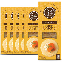 34 Degrees Sesame Crisps | Light & Crunchy Thin Crackers For Charcuterie, Cheese Boards & Entertaining, 6 Pack (4.5Oz Each)