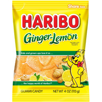 Haribo Gummi Candy, Ginger Lemon, 4 Oz. Bag (Pack Of 12)