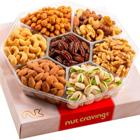Nut Cravings Gourmet Collection - Mixed Nuts Gift Basket In Red Gold Box (7 Assortments, 1 Lb) Teacher Appreciation Arrangement Platter, Birthday Care Package - Healthy Kosher