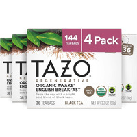 Tazo Regenerative Organic Awake English Breakfast Black Tea, 144 Total Tea Bags (36Ct - Pack Of 4)