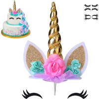 Coonoe, Unicorn Cake Topper,Handmade Party Cake Decoration Supplies With Eyelashes And Stack,Reuasble Gold Horn For Birthday Party,Baby Shower, Wedding