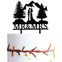 Mountain Wedding Cake Topper, Outdoors Wedding Cake Topper, Mr & Mrs Kiss Cake Topper, Hiking Wedding Cake Topper, Forest Theme Cake Topper, Mountain Cake Topper