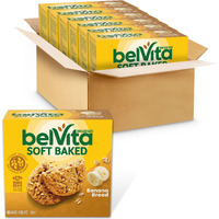 Belvita Soft Baked Banana Bread Breakfast Biscuits, 30 Total Packs, 6 Boxes (1 Biscuit Per Pack)