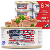 Wild Albacore Tuna Fish By American Tuna - No Salt Added, Wild Caught, Msc Certified, And One-By-One Pole Caught | (6) 6 Ounce Cans | Super Premium Canned Tuna For Health And Flavor Enthusiasts!