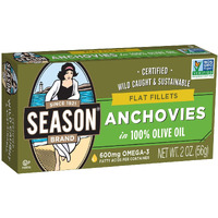 Season Anchovies In Olive Oil - Flat Anchovy Fillets, Wild Caught Fish, Keto Snacks, Canned Anchovies, Rich In B Vitamins, Low In Mercury, Kosher, Non-Gmo, 600Mg Of Omega-3 - 2 Ounce, 12-Pack