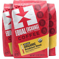 Equal Exchange Organic Whole Bean Coffee, Breakfast Blend, 12-Ounce Bag (Pack Of 3)