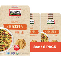 Explore Cuisine Organic Chickpea Fusili - Pack Of 6 (8 Oz) - Easy-To-Make Gluten Free Chickpea Pasta - High In Plant Protein & Fiber - Non-Gmo - 24 Total Servings