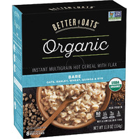 Better Oats, Raw Pure And Simple Organic, Bare, Instant Multigrain Hot Cereal With Flax, 11.8 Oz