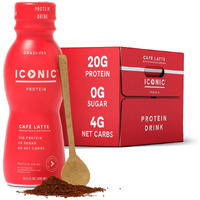 Iconic Protein Drinks, Caf   Latte (12 Pack) - Sugar Free & Low Carb - 20G Protein + 100Mg Caffeine - Lactose Free, Gluten Free - Keto Friendly Protein Coffee