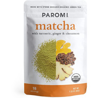 Paromi Tea Matcha With Turmeric, Ginger & Cinnamon 35 Grams, Organic Stone-Ground Organic Green Tea, Serve Hot Or Iced, Blend, Whisk, Stir, Or Shake Into Water Or Milk