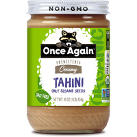 Once Again Organic Sesame Tahini, 16Oz - Salt Free, Unsweetened - Usda Organic, Gluten Free, Vegan, Kosher, Peanut Free - Glass Jar