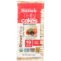 Suzie's Organic Brown Rice Cake Thins|12 Pack|Lightly Salted Low Sodium|Usda Organic, Non-Gmo, Fat-Free, Sugar-Free, Gluten-Free|Low-Calorie Snack-20 Calories Per Slice|Bread & Cracker Replacement