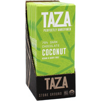 Taza Chocolate Organic Amaze Bar 70% Stone Ground, Coconut, 2.5 Ounce (10 Count), Vegan