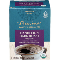 Teeccino Dandelion Dark Roast Tea - Caffeine Free, Organic, Roasted Herbal Tea With Prebiotics, 3X More Herbs Than Regular Tea Bags - Gluten-Free, Acid-Free Coffee Alternative - 10 Tea Bags