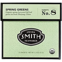 Smith Teamaker | Spring Greens No. 8 | Organic Mao Feng | Caffeinated Full Leaf Green Tea | Sugar-Free, Non-Gmo, Plant Based (15 Sachets, 1.3Oz Each)