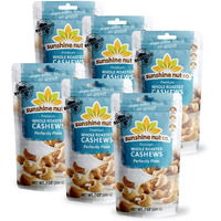 Whole Roasted Cashews By Sunshine Nut Co., Gluten Free, Peanut Free And Vegan Individual Snack Packs For Kids And Adults, Perfectly Plain Flavor, No Added Salt, Gmo Free, 6 Pack, 7 Oz. Each