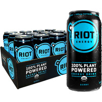 Riot Energy 100% Plant Powered Energy Drink (Berry Riot) Keto-Friendly, Organic, No Added Sugar (16Oz, Pack Of 12)